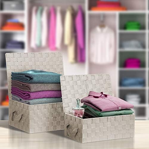 Sorbus Woven Storage Basket with Lid, Set of 3 (Beige) - Image 3