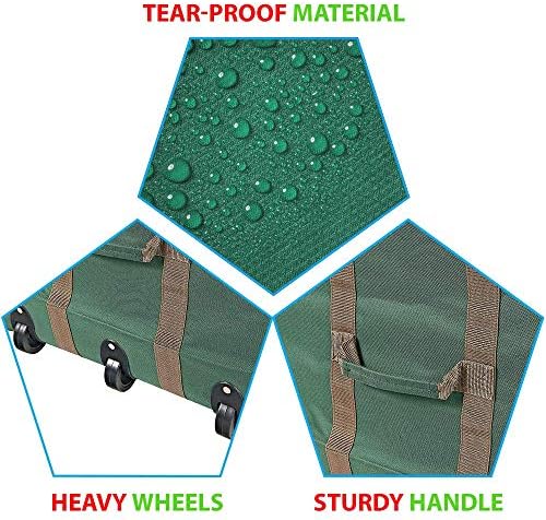 ProPik Rolling Christmas Tree Storage Bag, Fits Up to 9 Foot Tall Disassembled Trees, 25" X 25" X 60", Extra Large Heavy Duty Xmas Container with Wheels, Handles and Straps (Green) - Image 3