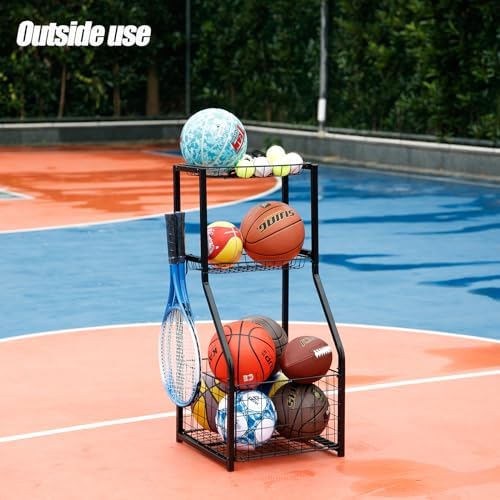 YueTong Sports Equipment Organizer for Garage Organization,Ball Storage With Basketball Holder and Ball Cart Rack,Outdoor Toy Storage with Bin for Nerf Gun,Football,Volleyball Stuf,Gym Accessories - Image 3