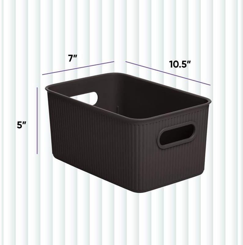 Superio Ribbed Collection - Decorative Plastic Basket Open Home Storage Bins Organizer, Medium Brown (4 Pack) Container Boxes for Organizing Closet Storage Bins for Shelves Drawer Shelf 5 Liter - Image 2