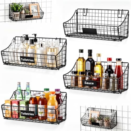 Blulu 4 Pcs Grid Wall Baskets, Wire with Hooks for Hanging, 15 x 7 x 6 Inch by Blulu
