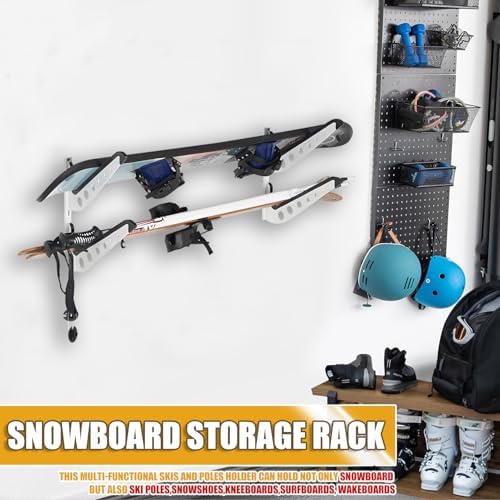 Snowboard Wall Racks, Adjustable Storage Rack for Ski, Surfboard, Wakeboard, Snowboard Wall Mount Display, White/Black - Image 3