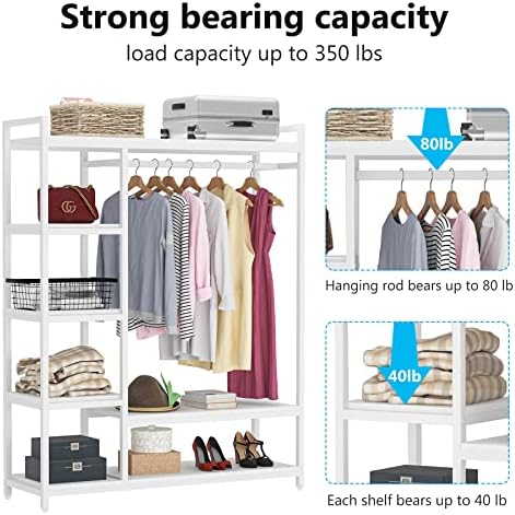 LITTLE TREE Free Standing Wood Closet Clothes Rack,Heavy Duty Grament Rack with Shelves,Hanging Racks for Clothes Clothing Rack for Bedrom,Wardrobe Closet Organizer,350 lb Capacity - Image 4