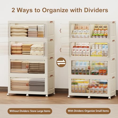 SAILUN 760Qt Stackable Storage Bins,Storage Cabinet with a Lid,4 Pack Cream - Image 4