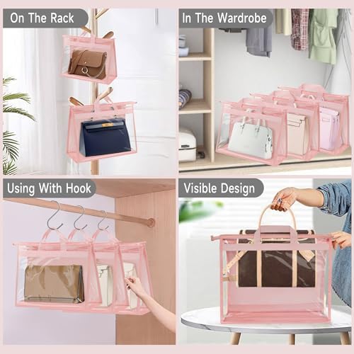 Vercord Clear PVC Handbag Dust-Free Cover Moistureproof Purse Storage Bag Organizer with Handle Zipper Space-Save Holder for Closet Pink XXL 3Pcs - Image 6