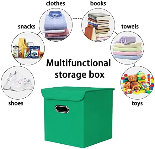 Closet Organizers Fabric Storage Bins With Lids Collapsible Cube Storage Organizer Basket With Handles,Storage Boxes for Clothes Storage,Office,Laundry,Shelves,6 Pack,（Green） - Image 3