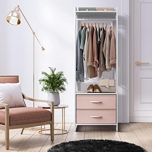 Sorbus Tall Clothing Rack with Drawers, Wood Top (Pink) - Image 3