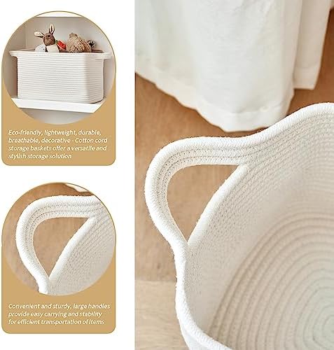 R RUNKA Cotton Rope Basket Set of 3 (15"x10.2"x9.1") - Rectangle Storage Bins - Versatile Toy Storage Organizer - Perfect for Kids, Dog Toys, Books, Shelves - White - Image 6