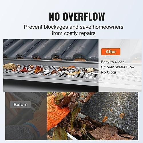 VEVOR Gutter Guard, 6 inch Width, Aluminum Leaf Filter DIY Gutter Cover, 26 PCS 104 ft Total Length, 0.157'' Hole Diameter & 0.02'' Thick Fits Any Roof or Gutter Type - Image 6