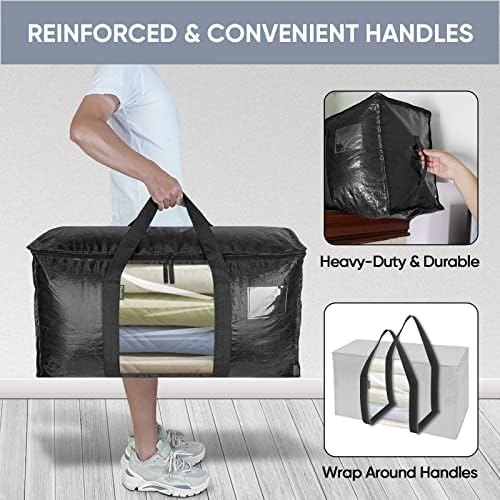 BALEINE 8-Pack Oversized Moving Bags with Reinforced Handles, Heavy-Duty Storage Tote Moving Supplies for Packaging, Camping (Black w/Window, 8-Pack) - Image 4