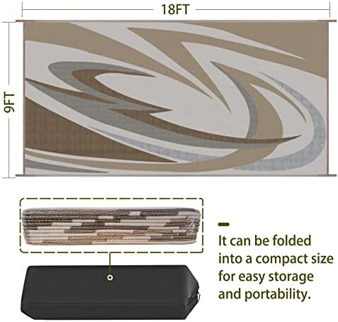 EEZ RV Products 9'x18'BWW Heavy Duty Reversible/Durable Outdoor Patio/RV Mats - Perfect for RVing (9ft x18ft Brown) Come with Large Storage Bag & 6 Sets of Stakes and Washer - Image 3