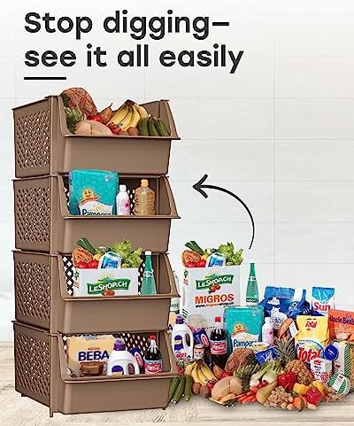 Skywin Stackable Storage Bins Open Front for Pantry Storage, 4 Pack - Brown - Image 6