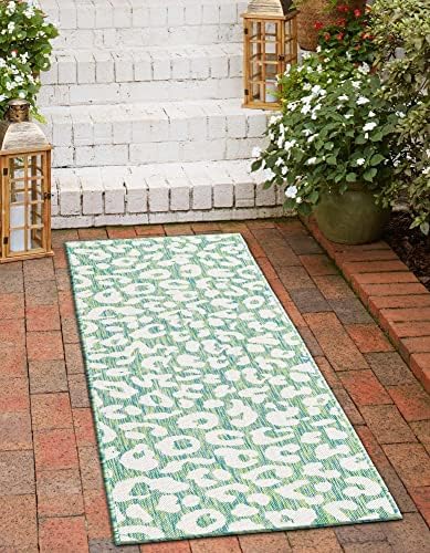 Unique Loom Outdoor Safari Collection Area Rug - Leopard (2' x 7' 10" Runner, Green Blue/ Ivory) - Image 4