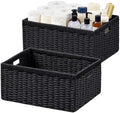UBBCARE 2 Pack Wicker Basket, 16.5L×13H×7.5W inch Woven Paper Rope Storage Baskets for Shelves, Foldable Rectangular Storage Baskets with Handle, Storage Basket for Organizing, Black by UBBCARE