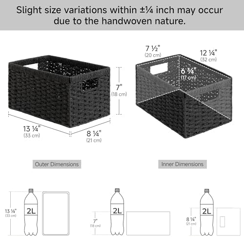 StorageWorks Wicker Storage Baskets for Organizing, Black Baskets, 2-Pack - Image 3
