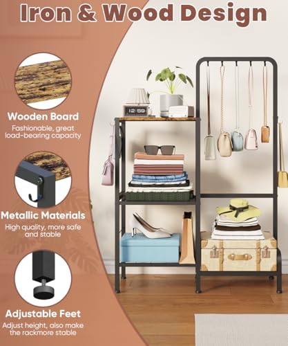 Floor-Standing 3-Tier Purse Organizer, High-Capacity Bag Holder with 8 Hooks, Multi-Functional Purse Rack for Various Bags, Handbag Display Stand Shelf for Closet, Bedroom, Entryway, Black - Image 4
