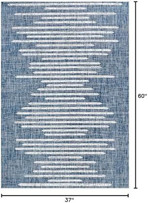 JONATHAN Y Stripe Geometric Indoor Outdoor Area Rug 3X5 Blue/Ivory, Zolak Berber for Backyard, Patio, Porch, Easy-Cleaning, High Traffic, Pet-Friendly, Non-Shedding (SMB124C-3) - Image 2