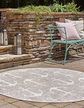 Unique Loom Outdoor Coastal Collection Area Rug - Ahoy (5' 3" Round, Gray/ Ivory) by UniqueLoom