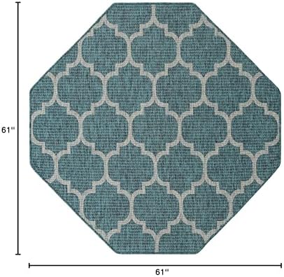 Unique Loom Trellis Collection Area Rug-Lattice Design, Moroccan Inspired for Indoor/Outdoor Décor, 5' 0" x 5' 0" Octagon, Teal/Gray - Image 2