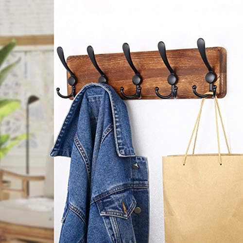 SKOLOO Rustic Wall Mounted Coat Rack: 16" Stud Spacing, Pine Real Wood Plank Wall Coat Rack with 5 Triple Hooks, Farmhouse Coat Hanger Wall Mount for Hanging Backpack Jacket Coat Hat,Pack of 2 - Image 2