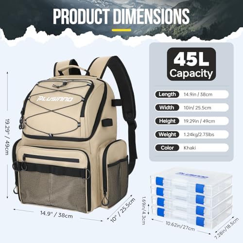 PLUSINNO Cooler Fishing Backpack with Rod Holders 45L Large Water-resistant Fishing Tackle bag Store Fishing Gear Fishing Gifts for Men Father - Image 3