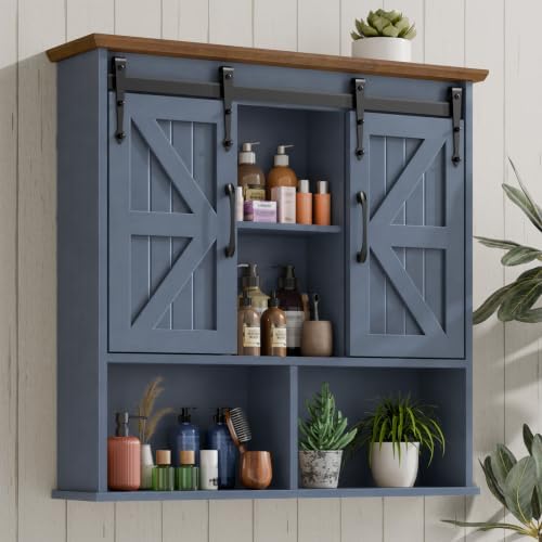 Vabches Bathroom Wall Cabinet, Farmhouse Medicine Cabinet, Navy Blue by Vabches