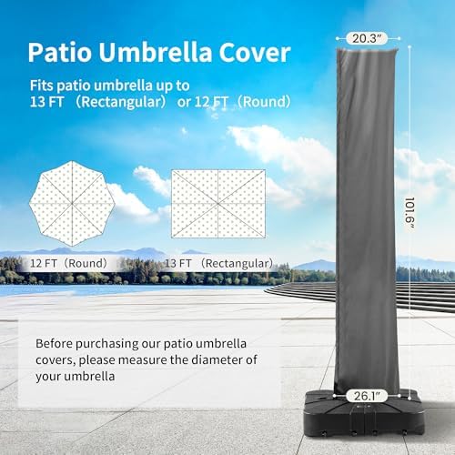 Cantilever Patio Umbrella Cover with Zipper and Pole, Grey - Image 3