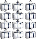 HealSmart 12 Pack Large Moving Bags with Zippers & Handles, Moving Supplies with lids, Heavy Duty Totes for Space Saving, Fold Flat, Moving and Storing, Clear by HealSmart