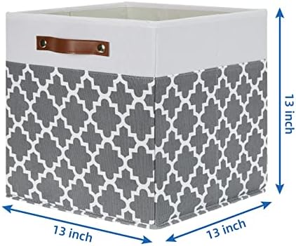 Temary Cube Storage Bins 13x13 - 4 Pack Cube Storage Bins for Shelf with Handles (Grey Lattice) - Image 2
