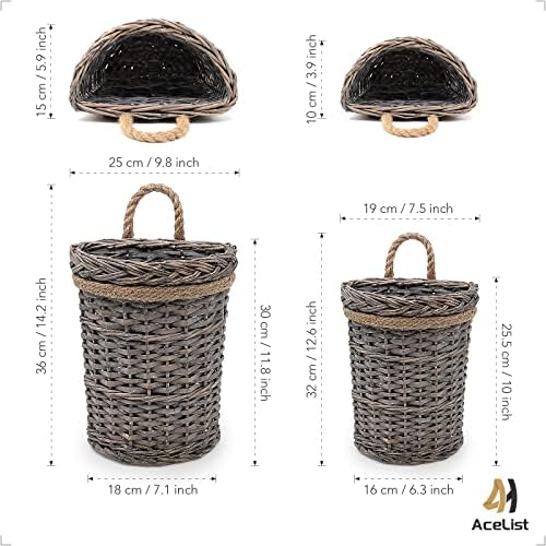 AceList 2-Pack Woven Wicker Wall Hanging Baskets, Grey Willow Wall Pocket Decor for Faux Florals & Storage - Two sizes Nesting Farmhouse Baskets for Entryway, Living Room & Door - Image 2