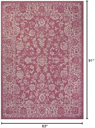 JONATHAN Y Weave Floral Indoor Outdoor Area Rug 5X8 Fuchsia/Light Gray, Tela Bohemian Textured for Backyard, Patio, Porch, Easy-Cleaning, High Traffic, Pet-Friendly, Non-Shedding (SMB100G-5) - Image 2