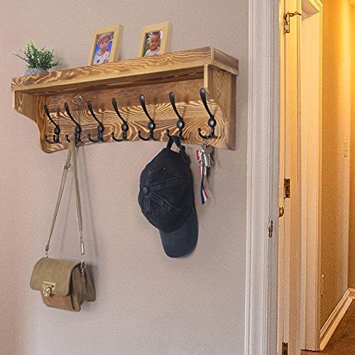 WEBI Wall Shelf with Hooks Underneath,35" Long Wall Mounted Coat Rack with Shelf,Entryway Shelves,7 Triple Hooks,Rustic Brown - Image 6