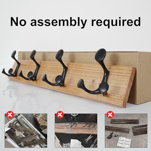 SKOLOO 24-Inch Wood Coat Rack Wall Mount with 4 Triple Hooks - Ideal for Family Entrances, Classrooms, and Pet Supplies Storage - Perfect Coat Hooks for Wall, Black on Natural - Image 5