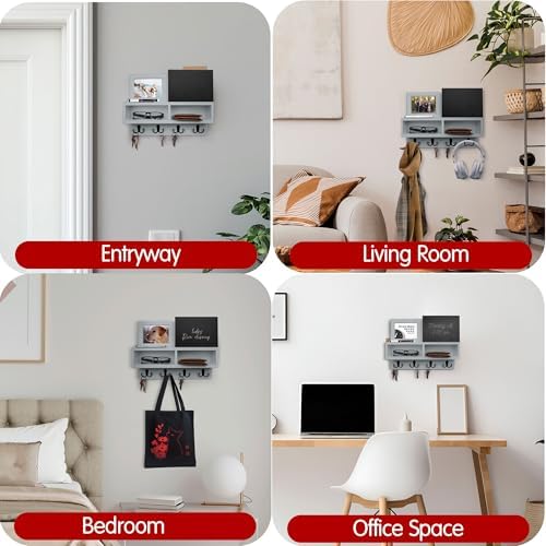Spacelog Key and Mail Holder for Wall with Chalkboard – Magnetic Picture Frame Key Holder Wall Mount, Grey, Dual Storage & Cupboards - Image 6