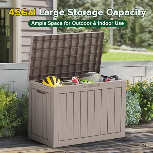 45 Gallon Outdoor Storage Box Waterproof, UV Resistant Deck Box, Lockable Resin Deck Box for Garden Tools Equipment and Cushions, Gray - Image 6