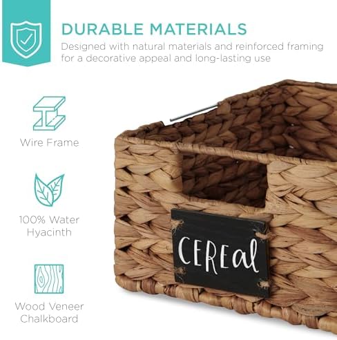 Best Choice Products Set of 4 9x12in Water Hyacinth Pantry Baskets, Woven Organizers w/Chalkboard Label, Chalk Marker - Chestnut - Image 5