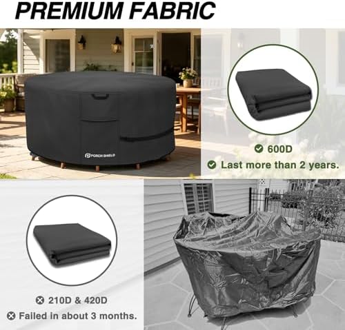 Porch Shield Waterproof 600D Round Patio Table Cover 84 inch, Black - Image 5