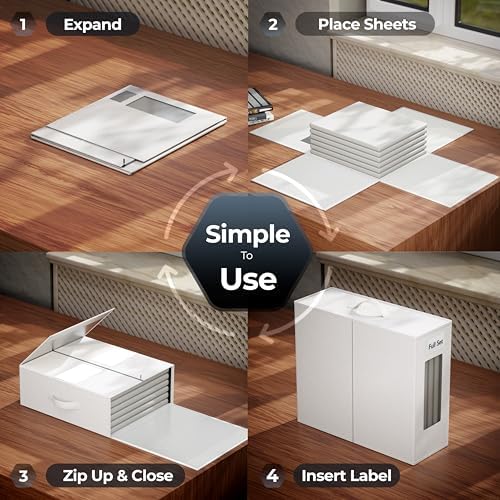 TIMBLE Bed Sheet Organizers & Storage, 10 Pack for King, Queen & Large Sheet Sets, Closet Organizer for Linens, Clothes, Blankets & Bedding, Foldable Fabric Bins with Handle, Name Tag & Window (Beige) - Image 3