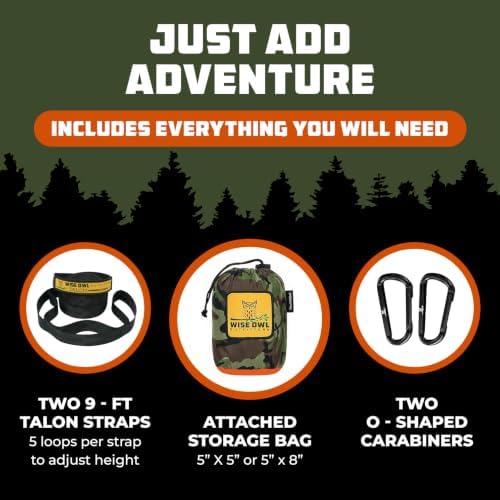 Wise Owl Outfitters Camping Hammock – 500lbs Portable Hammock with Tree Straps - Travel, Backpacking, Hiking, Outdoors Camping Gear - Double - Image 5