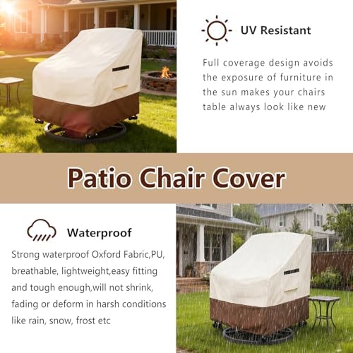 Patio Chair Covers 2 Pack,Swivel Lounge Chair Cover,Waterproof Heavy Duty Patio Furniture Covers for Outdoor Swivel Lounge Chair(33 W x 35 D x 38.5 H inches) Beige & Brown - Image 4