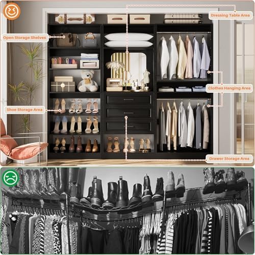 Unikito 75" Modular Closet System with 3 Sets, Mirror & Drawers, Black - Image 5