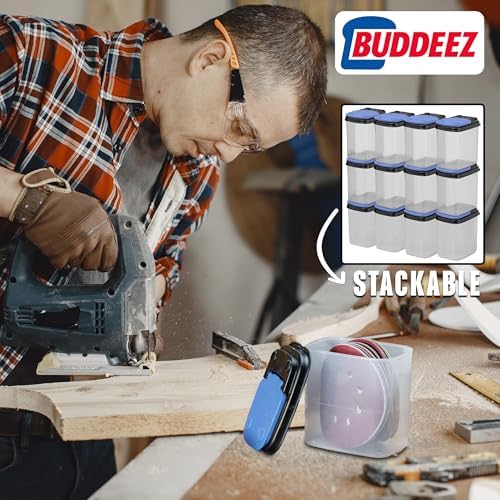 Buddeez Stackable Hardware Storage Bins, 1 Quart, 12-Pack, Blue Lids - Image 4