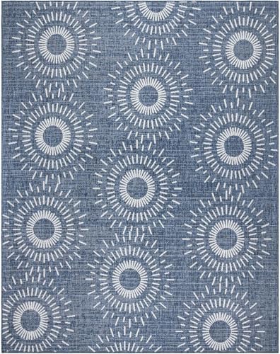 Gertmenian Indoor/Outdoor Flatweave Area Rug - 6x9 Medium, Stain & UV Resistant, Ideal for High Traffic Areas in Deck, Patio, Mudroom - Geometric, Navy, 32456 by Gertmenian