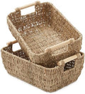Casafield Set of 2 Seagrass Oval Storage Baskets with Wooden Handles - Medium, Woven Bin Organizers by Casafield