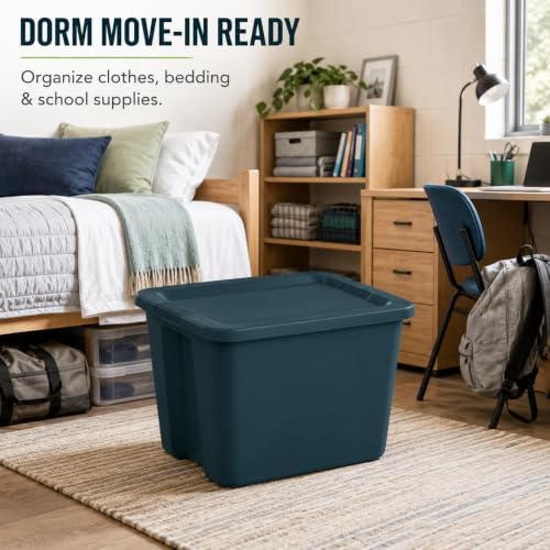 18 Gal Storage Bin with Snap-On Lid, Stackable Plastic Tote for Home, Teal - Image 2