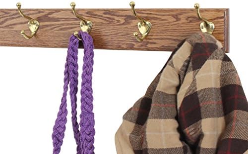 Solid Oak Coat Rack with Solid Brass Hat and Coat Style Hooks - Made in The USA (Chestnut, 52" x 3.5" with 10 Hooks) - Image 2