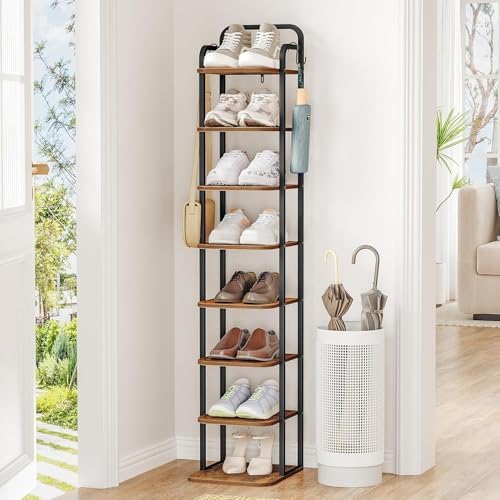 Hzuaneri 8 Tiers Vertical Shoe Rack, Tall Shoe Shelf with 2 Hooks by Hzuaneri