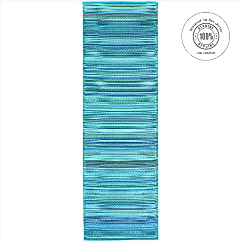 Fab Habitat Outdoor Rug - Waterproof, Fade Resistant, Crease-Free - Premium Recycled Plastic - Striped - Porch, Deck, Balcony, Hallway, Poolside - Cancun - Turquoise & Moss Green - 2.5 x 8 ft Runner - Image 3