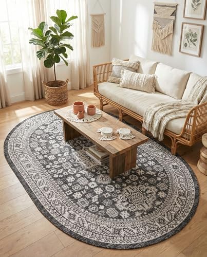 Rugs.com - Outdoor Aztec Rug – 5' 3 x 8' Oval Charcoal Gray Indoor/Outdoor Rug – Weather-Resistant Flatweave for Patios, Decks, and Porches - Image 5