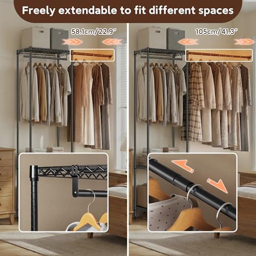 MZG Closet Organizer System, Freestanding Closet Storage System with Expandable Hanging Rod & Wire Shelves, No-Drill Closet Kit for Small Spaces, Bedroom & Apartment (13.8"D x 63.3"W x 82.4"H) - Image 4